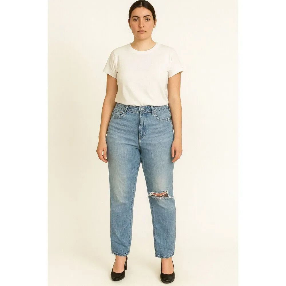 Gap Denim straight leg Distressed Light Wash Jeans size 28 Inseam 27 high waist